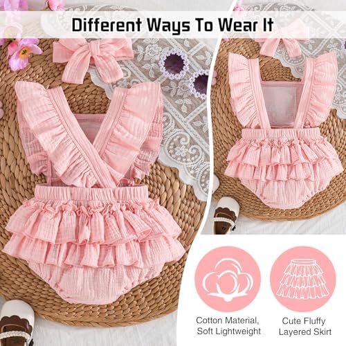 Baby Girl First Birthday Outfit 1st Birthday Sweet Cotton Romper With Headband Cake Smash Photo Shoot Clothes