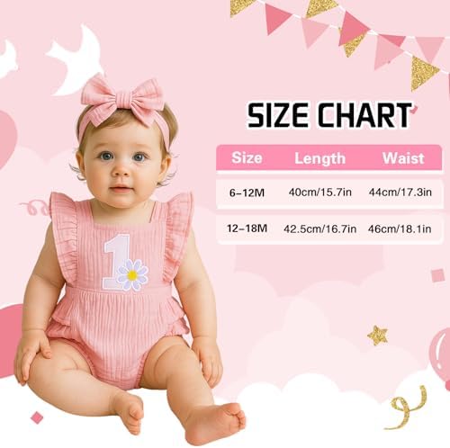 Baby Girl First Birthday Outfit 1st Birthday Sweet Cotton Romper With Headband Cake Smash Photo Shoot Clothes