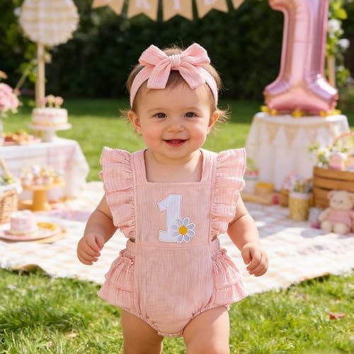Baby Girl First Birthday Outfit 1st Birthday Sweet Cotton Romper With Headband Cake Smash Photo Shoot Clothes
