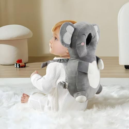 Baby Head Protection Backpack, Toddler Walking Head Protector, Adjustable Head Protector Pad Safety Cushion (Koala Grey)
