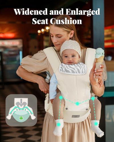 Baby Carrier, Baby Wearing Carrier Newborn to Toddler - Ergonomic, Plus Size Friendly, Cozy and Breathable Baby Carrier with Hip seat for 7-50lbs
