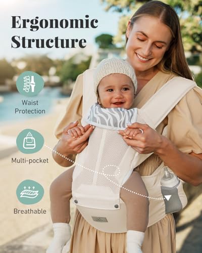 Baby Carrier, Baby Wearing Carrier Newborn to Toddler - Ergonomic, Plus Size Friendly, Cozy and Breathable Baby Carrier with Hip seat for 7-50lbs