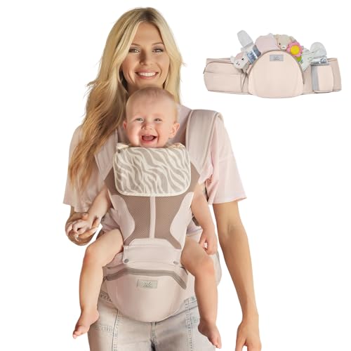 Pro Baby Carrier, Safety-Certified 6-in-1 Ultra Storage Baby Carrier Newborn to Toddler, Front & Back Baby Holder Carrier with Hip Seat, Soft Pink