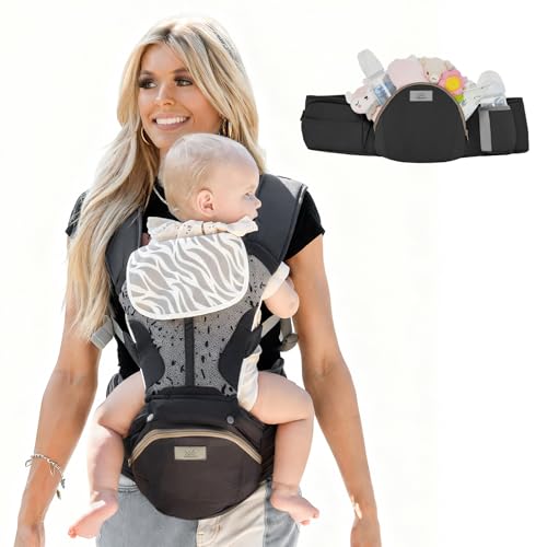 StowNGO Pro Baby Carrier, Safety-Certified 6-in-1 Ultra Storage Baby Carrier Newborn to Toddler, Front & Back Baby Holder Carrier with Hip Seat, Pure Black