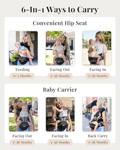 StowNGO Pro Baby Carrier, Safety-Certified 6-in-1 Ultra Storage Baby Carrier Newborn to Toddler, Front & Back Baby Holder Carrier with Hip Seat, Pure Black