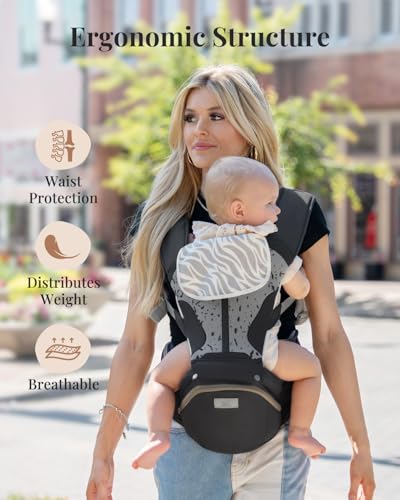StowNGO Pro Baby Carrier, Safety-Certified 6-in-1 Ultra Storage Baby Carrier Newborn to Toddler, Front & Back Baby Holder Carrier with Hip Seat, Pure Black