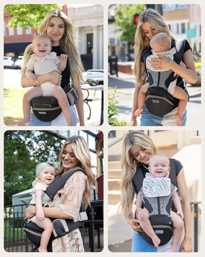 StowNGO Pro Baby Carrier, Safety-Certified 6-in-1 Ultra Storage Baby Carrier Newborn to Toddler, Front & Back Baby Holder Carrier with Hip Seat, Pure Black