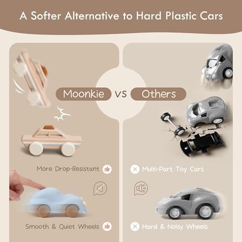 Food Grade Silicone Toy Cars for Babies & Toddlers, Push and Go Baby Car Toys 6–12 Months, Hollow Design Infant Toys, Baby Teething Toys 4–6 Months, Birthday Gifts for Boys & Girls, 3 Pack