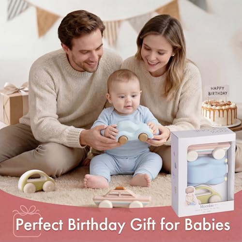 Food Grade Silicone Toy Cars for Babies & Toddlers, Push and Go Baby Car Toys 6–12 Months, Hollow Design Infant Toys, Baby Teething Toys 4–6 Months, Birthday Gifts for Boys & Girls, 3 Pack