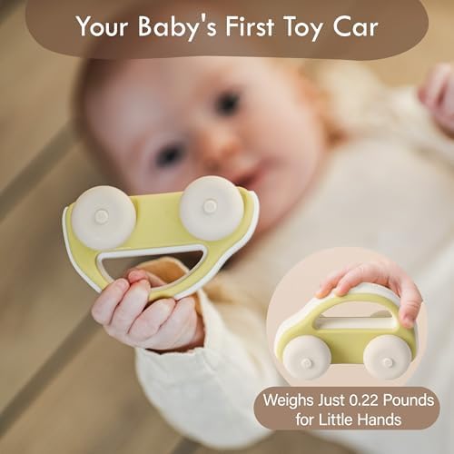 Food Grade Silicone Toy Cars for Babies & Toddlers, Push and Go Baby Car Toys 6–12 Months, Hollow Design Infant Toys, Baby Teething Toys 4–6 Months, Birthday Gifts for Boys & Girls, 3 Pack
