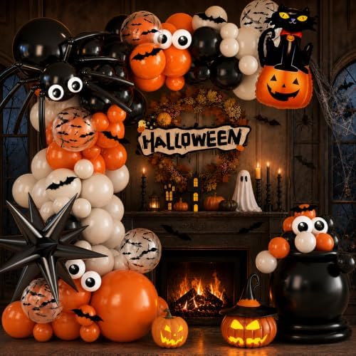Halloween Balloon Arch Garland Kit with Black Orange Sand White Balloons