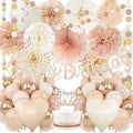 Gold Beige Fall Boho Birthday Party Decorations 62pcs Happy Birthday Banner, Peach White Paper Lanterns, Streamers, Tissue Pom Poms, Blush Beige Boho Party Balloons, Rustic Backdrop Decor
