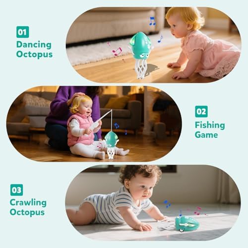 Dancing Squid Baby Toys 6-12 Months: Infant Tummy Time Toys, Crawling Octopus for Toddler 1 2 3 Year Old, 1st Birthday Gift with Music and Light