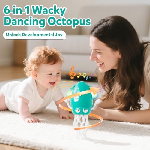 Dancing Squid Baby Toys 6-12 Months: Infant Tummy Time Toys, Crawling Octopus for Toddler 1 2 3 Year Old, 1st Birthday Gift with Music and Light