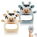 2 Packs Baby Teething Toys for 0-6 6-12 Months, Food Grade Silicone Adjustable Cow Teething Mitten, Chew Teether Toys for Teething Pain Relief, Baby and New Born Essentials, Blue & White