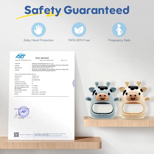 2 Packs Baby Teething Toys for 0-6 6-12 Months, Food Grade Silicone Adjustable Cow Teething Mitten, Chew Teether Toys for Teething Pain Relief, Baby and New Born Essentials, Blue & White