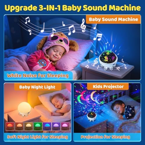 Baby Sound Machine Baby Night Light Projector with Star, 30 Soothing Sounds White Noise Machine for Sleep, 31 Color | 4 Films Sleep Trainer, Remote+Timer+3 Brightness Sensory Light for Autism Toys