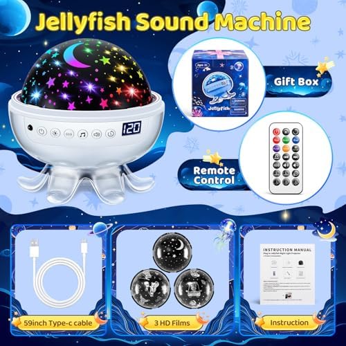 Baby Sound Machine Baby Night Light Projector with Star, 30 Soothing Sounds White Noise Machine for Sleep, 31 Color | 4 Films Sleep Trainer, Remote+Timer+3 Brightness Sensory Light for Autism Toys