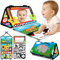 Tummy Time Toys - Black and White High Contrast Baby Toys for Newborn - Baby Mirror with Cloth Book - Montessori Infant Sensory Crinkle Toy 0 2 3 4 5 0-6 6-12 Months Boy Girl Shower Gifts