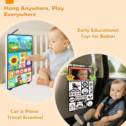 Tummy Time Toys - Black and White High Contrast Baby Toys for Newborn - Baby Mirror with Cloth Book - Montessori Infant Sensory Crinkle Toy 0 2 3 4 5 0-6 6-12 Months Boy Girl Shower Gifts
