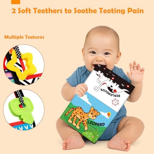 Tummy Time Toys - Black and White High Contrast Baby Toys for Newborn - Baby Mirror with Cloth Book - Montessori Infant Sensory Crinkle Toy 0 2 3 4 5 0-6 6-12 Months Boy Girl Shower Gifts