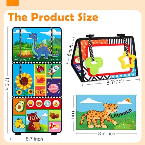 Tummy Time Toys - Black and White High Contrast Baby Toys for Newborn - Baby Mirror with Cloth Book - Montessori Infant Sensory Crinkle Toy 0 2 3 4 5 0-6 6-12 Months Boy Girl Shower Gifts