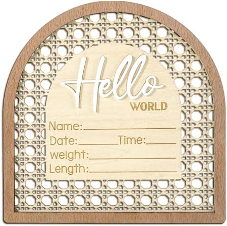 Baby Announcement Sign, 5.5in Wooden Arched Baby Shower Welcome Sign, Hello World Newborn Welcome Signs Birth Name Tag, Can be Used for Photo Props, Nursery, Newborn Gift