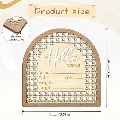 Baby Announcement Sign, 5.5in Wooden Arched Baby Shower Welcome Sign, Hello World Newborn Welcome Signs Birth Name Tag, Can be Used for Photo Props, Nursery, Newborn Gift