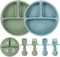 2 Pack Baby Plates with Suction, 2 Pack Silicone Forks and Spoons Set, Baby Led Weaning Supplies, BPA Free, Toddler Utensils for Feeding Essentials