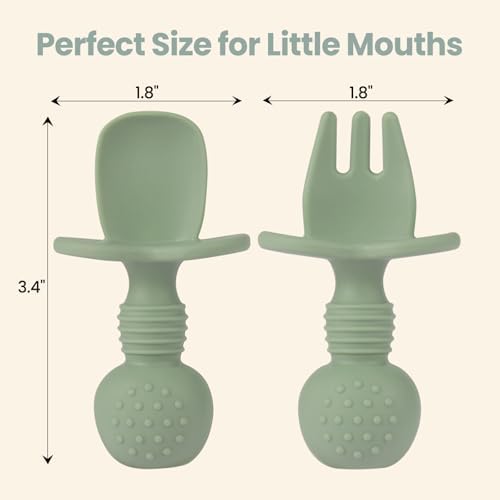 2 Pack Baby Plates with Suction, 2 Pack Silicone Forks and Spoons Set, Baby Led Weaning Supplies, BPA Free, Toddler Utensils for Feeding Essentials