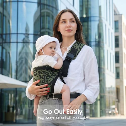 Baby Sling Carrier Newborn to Toddler, Adjustable Toddler Carrier Sling Baby Carrier Toddlers Sling Carriers Hip Carriers for 8-40lbs, Green Leopard Print