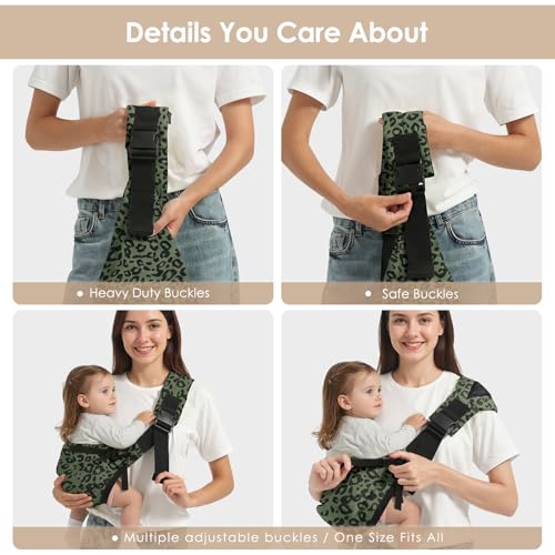 Baby Sling Carrier Newborn to Toddler, Adjustable Toddler Carrier Sling Baby Carrier Toddlers Sling Carriers Hip Carriers for 8-40lbs, Green Leopard Print