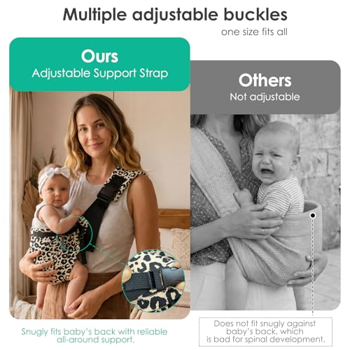 Baby Sling Carrier Newborn to Toddler, Adjustable Toddler Carrier Sling Baby Carrier Toddlers Sling Carriers Hip Carriers for 8-40lbs, Green Leopard Print