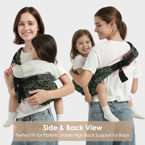 Baby Sling Carrier Newborn to Toddler, Adjustable Toddler Carrier Sling Baby Carrier Toddlers Sling Carriers Hip Carriers for 8-40lbs, Green Leopard Print