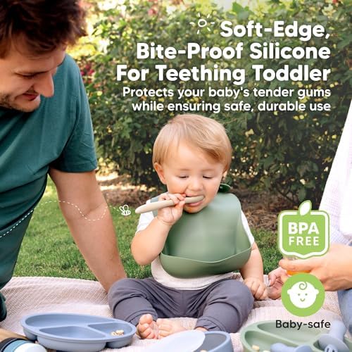 Silicone Baby Spoons, Self Feeding 6-12 months - 6-Pack Baby Weaning Eating Utensils, Toddler First Food Training Spoon, Infant, Kids Feeding Supplies Essential Set, Dishwasher-safe (Slate)