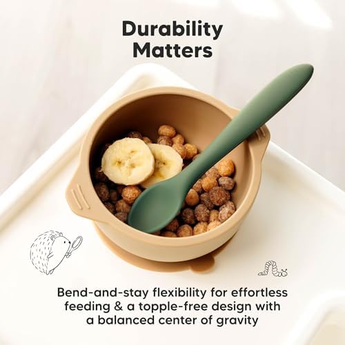 Silicone Baby Spoons, Self Feeding 6-12 months - 6-Pack Baby Weaning Eating Utensils, Toddler First Food Training Spoon, Infant, Kids Feeding Supplies Essential Set, Dishwasher-safe (Slate)