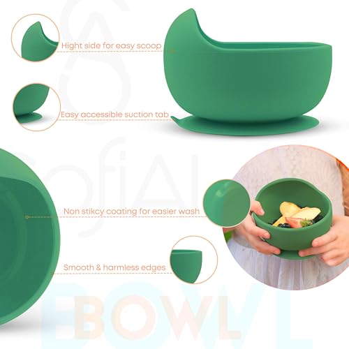 All In One Silicone Feeding Set - Safe for 6-12 Months - Non-Toxic Baby Led Weaning Supplies - Toddler Self Feeding Utensils - BPA-Free - Mess Free Essentials