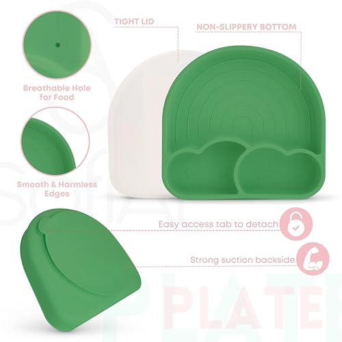 All In One Silicone Feeding Set - Safe for 6-12 Months - Non-Toxic Baby Led Weaning Supplies - Toddler Self Feeding Utensils - BPA-Free - Mess Free Essentials