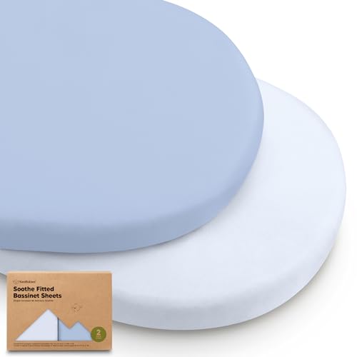 2-Pack Organic Baby Bassinet Sheets Boys, Girls - 100% Cotton Bassinet Mattress Sheets Compatible with Halo Bassinest Swivel Sleeper, Graco, Baby Delight, Universal Bassinet Fitted Sheets (Blue Flax)