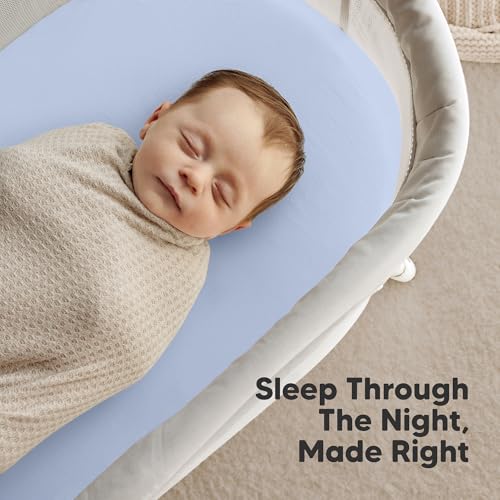 2-Pack Organic Baby Bassinet Sheets Boys, Girls - 100% Cotton Bassinet Mattress Sheets Compatible with Halo Bassinest Swivel Sleeper, Graco, Baby Delight, Universal Bassinet Fitted Sheets (Blue Flax)
