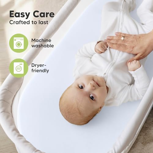2-Pack Organic Baby Bassinet Sheets Boys, Girls - 100% Cotton Bassinet Mattress Sheets Compatible with Halo Bassinest Swivel Sleeper, Graco, Baby Delight, Universal Bassinet Fitted Sheets (Blue Flax)