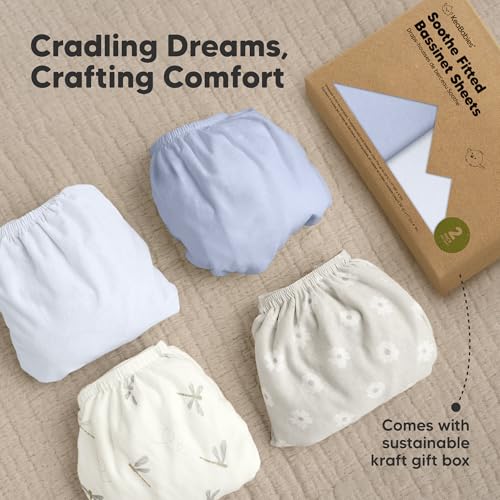 2-Pack Organic Baby Bassinet Sheets Boys, Girls - 100% Cotton Bassinet Mattress Sheets Compatible with Halo Bassinest Swivel Sleeper, Graco, Baby Delight, Universal Bassinet Fitted Sheets (Blue Flax)