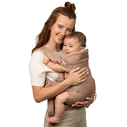 Flip Luxe 4-in-1 Convertible Baby Carrier, Ergonomic Infant to Toddler Carrier, Updated Lumbar Support, Premium Herringbone Fabric, Elevated Accents, Hands-Free Comfort, 7–35 lbs, Affogato