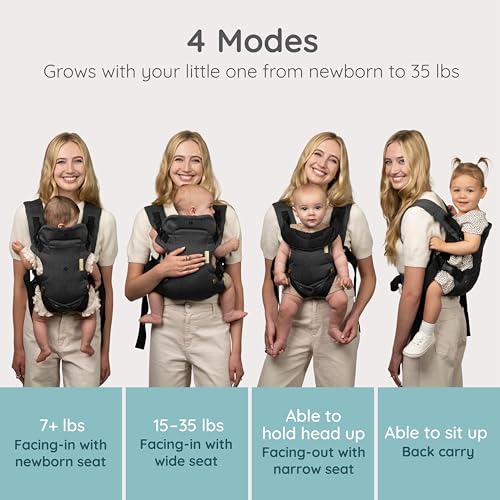 Flip Luxe 4-in-1 Convertible Baby Carrier, Ergonomic Infant to Toddler Carrier, Updated Lumbar Support, Premium Herringbone Fabric, Elevated Accents, Hands-Free Comfort, 7–35 lbs, Affogato