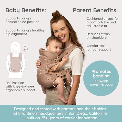 Flip Luxe 4-in-1 Convertible Baby Carrier, Ergonomic Infant to Toddler Carrier, Updated Lumbar Support, Premium Herringbone Fabric, Elevated Accents, Hands-Free Comfort, 7–35 lbs, Affogato