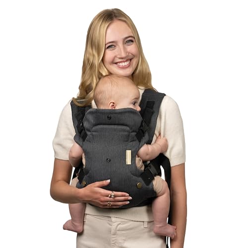 Flip Luxe 4-in-1 Convertible Baby Carrier, Ergonomic Infant to Toddler Carrier, Updated Lumbar Support, Premium Herringbone Fabric, Elevated Accents, Hands-Free Comfort, 7–35 lbs, Onyx