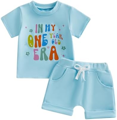 Baby Girl First Birthday Outfit In My One Year Old Era Top Short Sleeve 1st Birthday Shirt + Casual Shorts Set