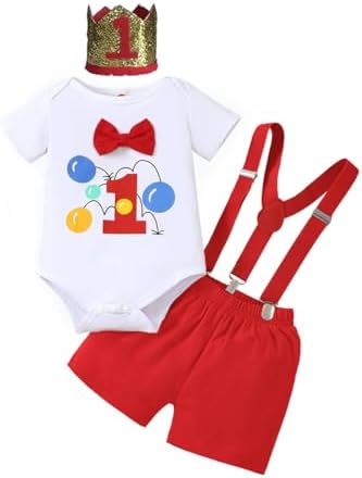 Baby Boy Funny First Birthday Clothes Infant Clothes Bow Tie Dinosaur Themed Romper Pants Set Suspenders