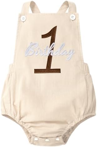 Baby Girls Boys Boho 1st Birthday Outfit Backless Overalls Romper for Cake Smash Photo Shoot