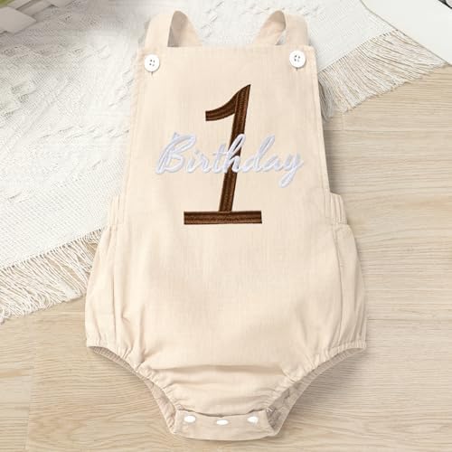 Baby Girls Boys Boho 1st Birthday Outfit Backless Overalls Romper for Cake Smash Photo Shoot